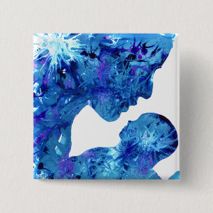 Blue Madonna & Child Modern Christian Art Painting Button