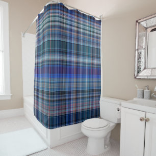 Blue Madras Plaid Stripe Pattern Shower Curtain