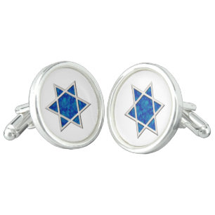 Blue Magen David, Faux Hebrew Numerals, Monogram Cufflinks
