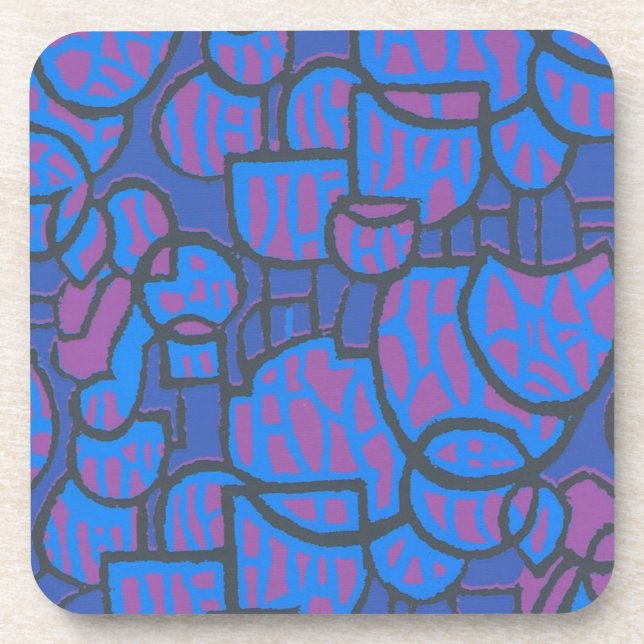 Blue, Magenta Abstract Cork-backed Coasters (Front)