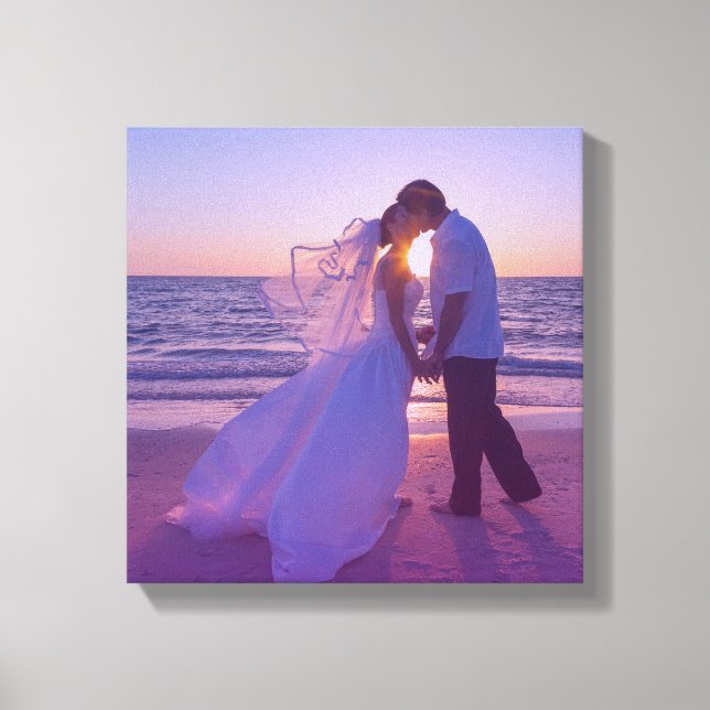 Blue Magenta Gradient Overlay Wedding Photo Canvas Print (Front)