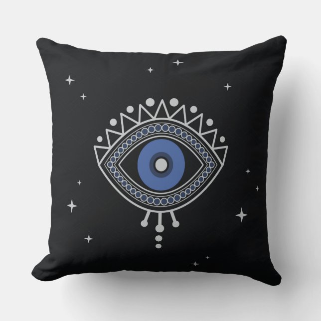 Blue magic eye in dark night with stars throw pillow (Front)