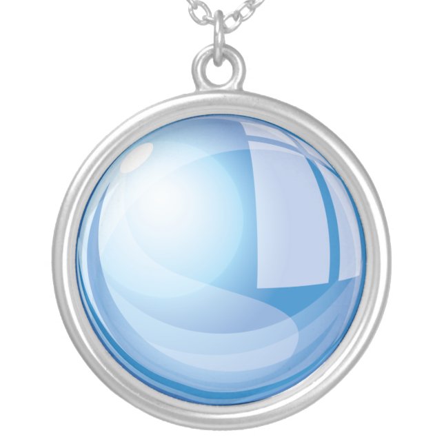 Blue Magic Glass Ball Silver Plated Necklace (Front)