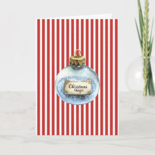 Blue Magic Ornament Christmas Lights Red Stripes Card