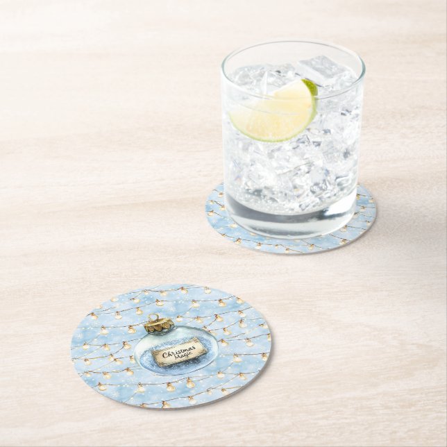 Blue Magic Ornament Christmas Lights Round Paper Coaster (Insitu)