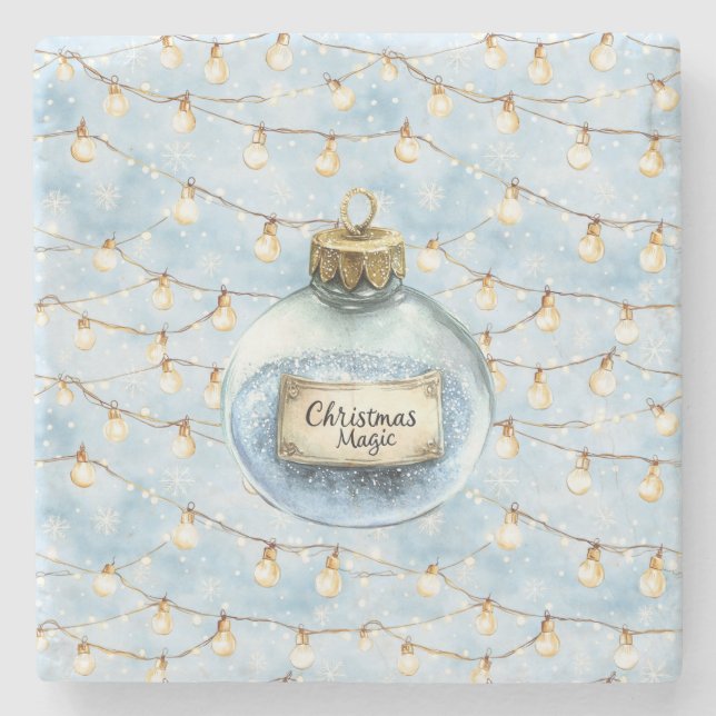 Blue Magic Ornament Christmas Lights Stone Coaster (Front)