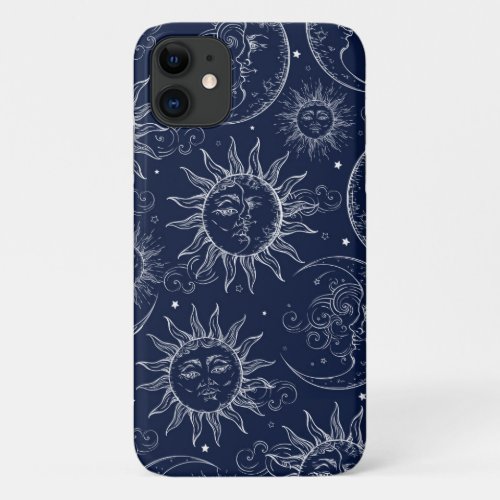 Blue Magic Vintage Celestial Sun Moon Stars iPhone 11 Case