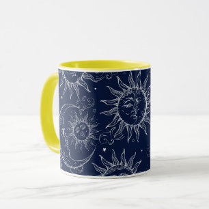 Blue Magic Vintage Celestial Sun Moon Stars Mug
