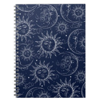 Blue Magic Vintage Celestial Sun Moon Stars Notebook