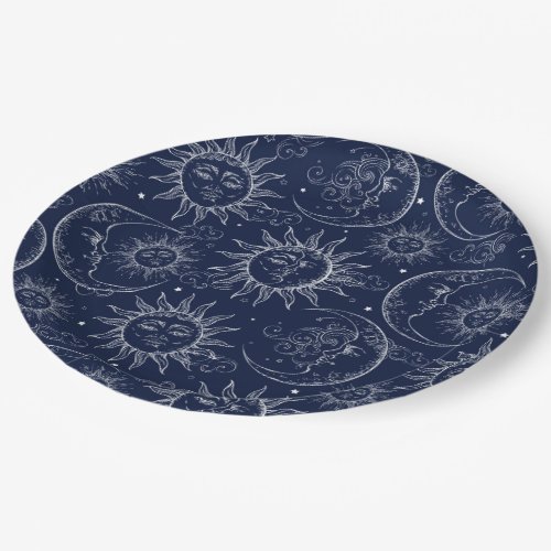 Blue Magic Vintage Celestial Sun Moon Stars Paper Plates