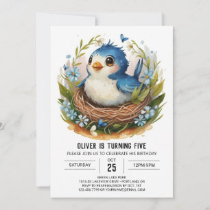 Blue Magical Boho Bird Birthday Invitation