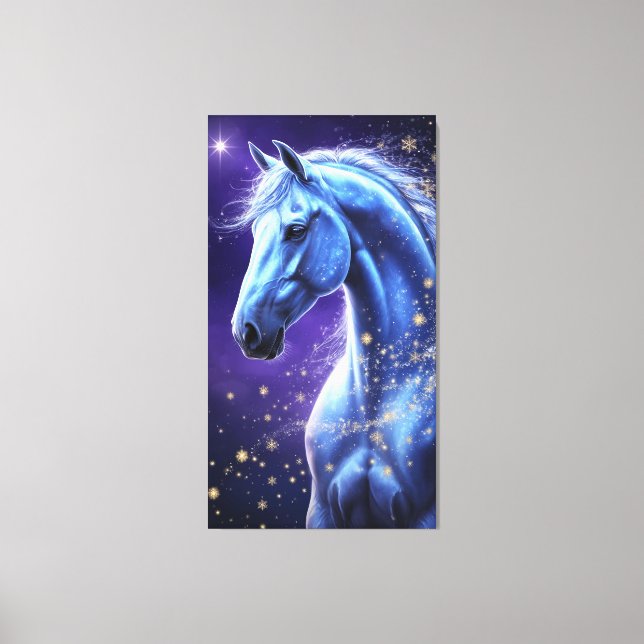 Blue Magical Horse Under Starry Night Sky Canvas Print (Front)