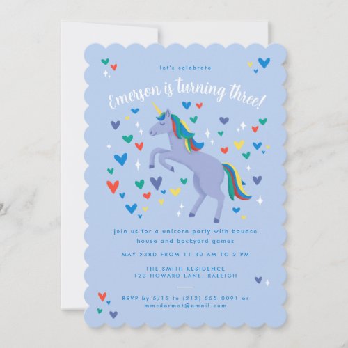 Blue Magical Rainbow Unicorn Birthday Invitation