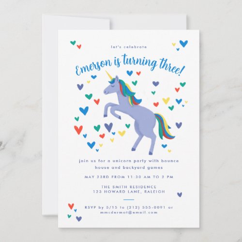 Blue Magical Rainbow Unicorn Birthday Invitation
