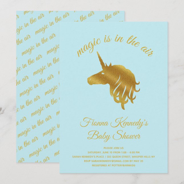 Blue Magical Unicorn Baby Shower Invitation (Front/Back)