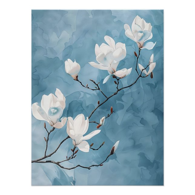 Blue Magnolia Wall Art Poster Wall Decor (Front)