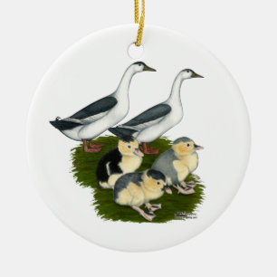 Blue Magpie Duck Family Ceramic Ornament
