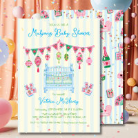 Blue Mahjong Baby Shower Boy