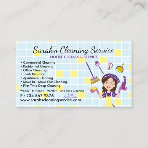 Blue Maid Janitorial Girl Cleaning Service Business Card