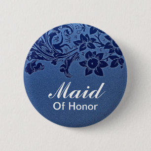 blue maid of honor wedding button