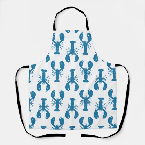 Blue Maine Lobster Patterned White Seafood Apron
