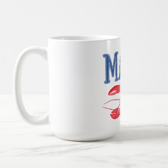 Blue Maine Text Red Watercolor Lobster Coffee Mug (Left)