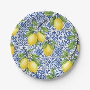 Blue Maiolica Tile, Sicilian Lemon Paper Plates