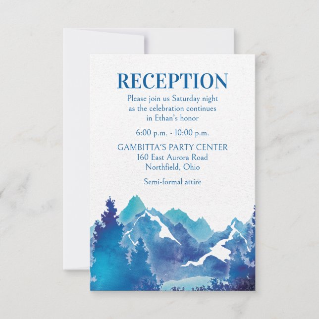 Blue Majestic Mountain Mitzvah Party Card (Front)