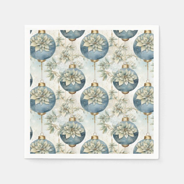 Blue Majesty Elegant Blue Gold Christmas Splendor Napkins (Front)
