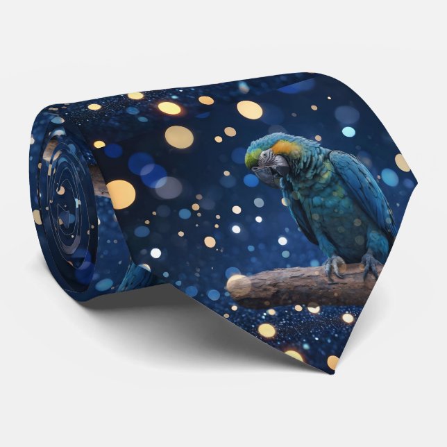 Blue Majesty: The Blue Macaw On Dreamy Blue Bokeh, Neck Tie (Rolled)