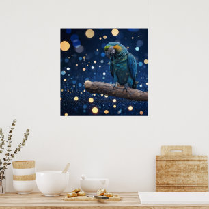Blue Majesty: The Blue Macaw On Dreamy Blue Bokeh, Poster