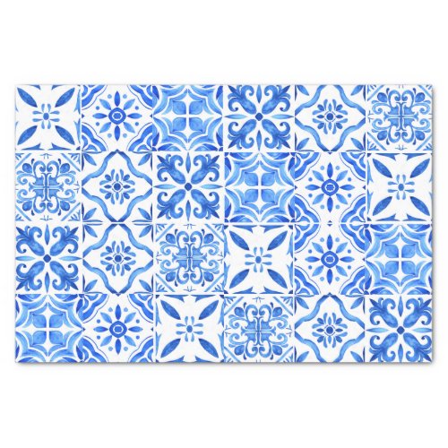 Blue Majolica Greek French blue tiles pattern Tissue Paper