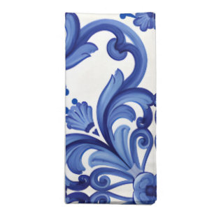 Blue majolica Italian Table Runner Cloth Napkin