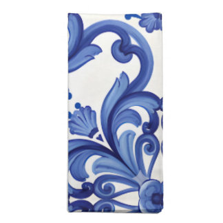 Blue majolica Italian Table Runner Cloth Napkin