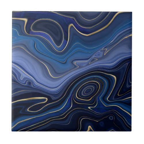 Blue Malachite Golden Accents Luxury Chic Gemstone Ceramic Tile