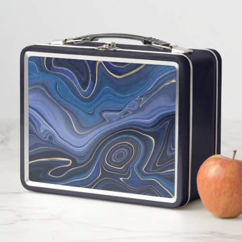 Blue Malachite Golden Accents Luxury Chic Gemstone Metal Lunch Box