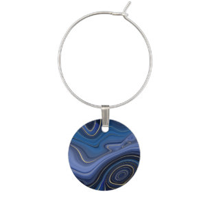 Blue Malachite Golden Accents Luxury Chic Gemstone Wine Charm