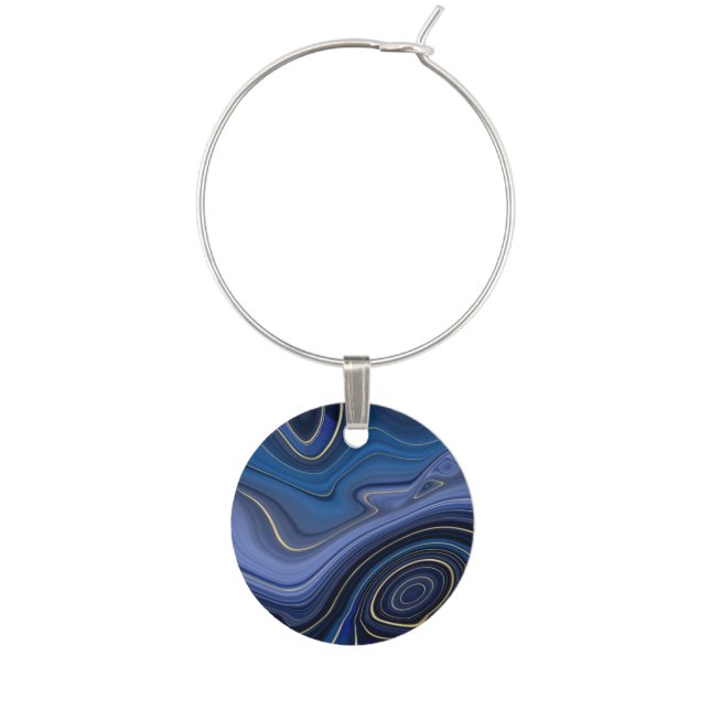 Blue Malachite Golden Accents Luxury Chic Gemstone Wine Charm (Front)