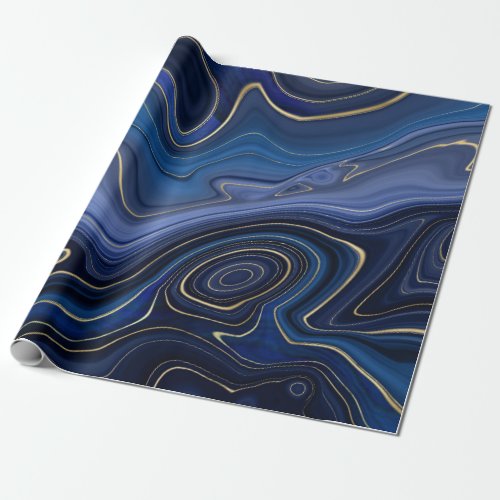 Blue Malachite Golden Accents Luxury Chic Gemstone Wrapping Paper