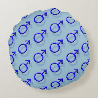 Blue Male Sex-Symbol 3D Effect Tiled Pattern Round Pillow