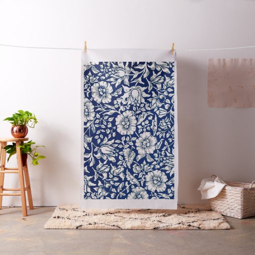 Blue Mallow, blue and white floral pattern Fabric