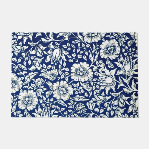 Blue Mallow Navy and White Floral Pattern Doormat