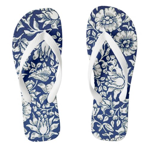 Blue Mallow Navy and White Floral Pattern Flip Flops