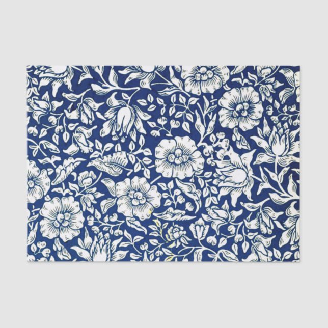 Blue Mallow, Navy and White Floral Pattern Tissue Paper (Front)