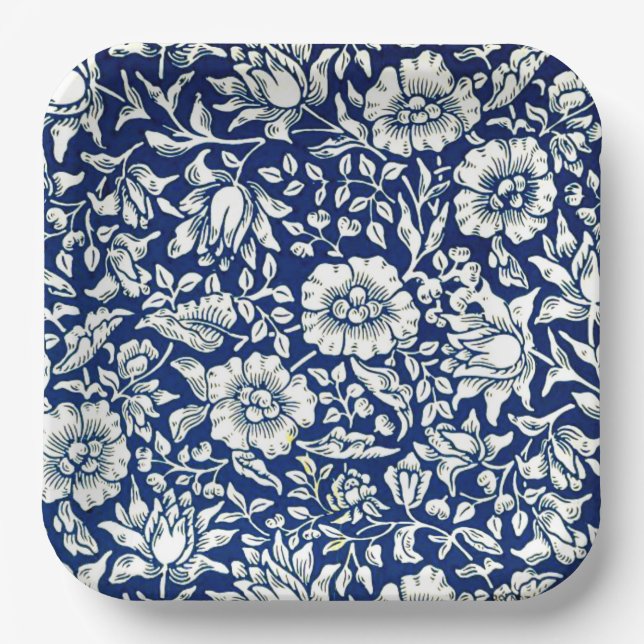 Blue Mallow, vintage floral pattern, Paper Plates (Front)