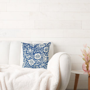 Blue Mallow vintage pattern Throw Pillow