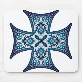 Blue Maltese Cross Mouse Pad