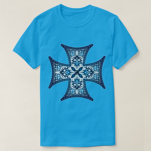 Blue Maltese Cross T-Shirt (Design Front)