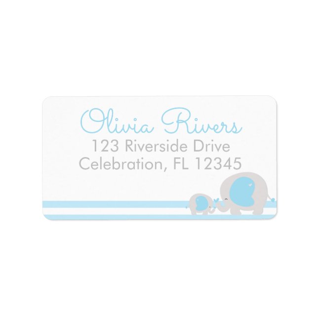 Blue Mama & Baby Elephant Return Address Labels (Front)