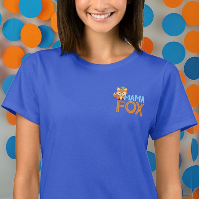 Blue Mama Fox Wild One Woodland Birthday T-Shirt (Royal Blue Mama Fox Party Shirt for Baby Shower or Birthday)